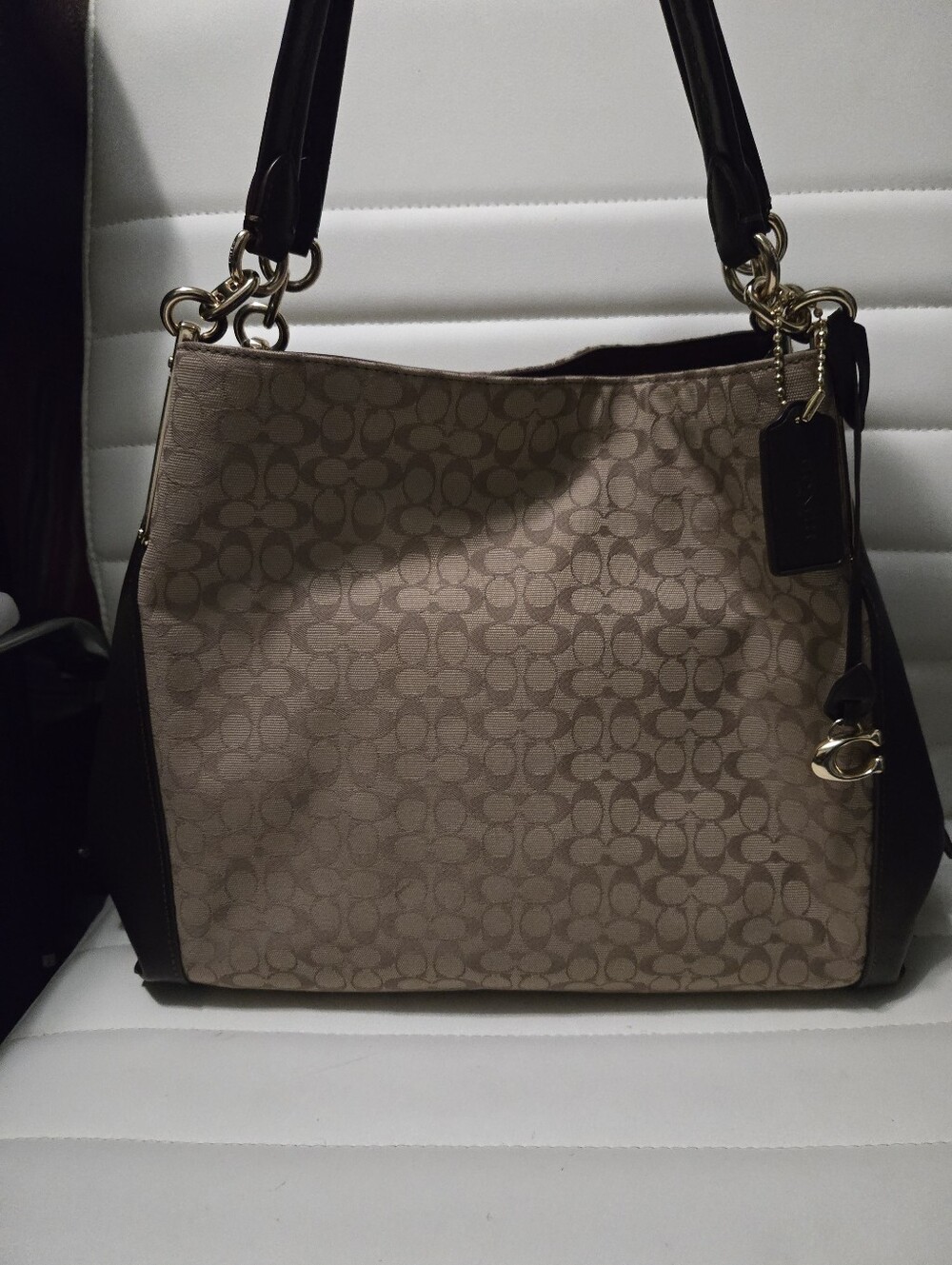 NWT Coach Dalton Tan Signature Jaquard/Dark Chocolate Leather Shoulder Bag.Mwah! - Picture 2 of 15